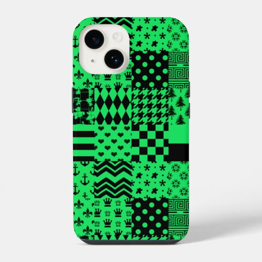 Groen Zwarte Gemengde Patronen Patchwork Ontwerp  iPhone Hoesje (Achterkant)