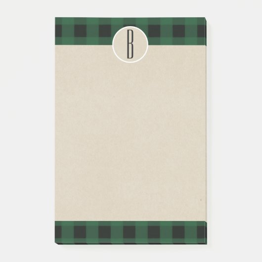 Groen Zwarte Geruite Kraft Landelijke Monogram Beg Post-it® Notes (Voorkant)