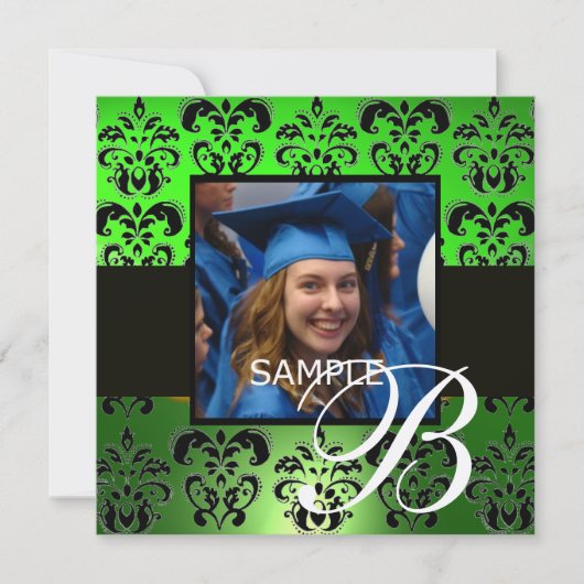 GROEN ZWARTE GRADUATIE DAMAST MONOGRAM champagne Kaart (Voorkant)
