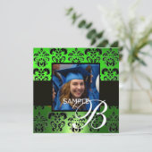 GROEN ZWARTE GRADUATIE DAMAST MONOGRAM champagne Kaart (Staand voorkant)