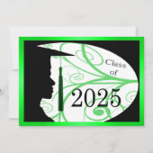 Groen & Zwarte Mannen Silhouet 2025 Afstudeerfeest Kaart (Voorkant)