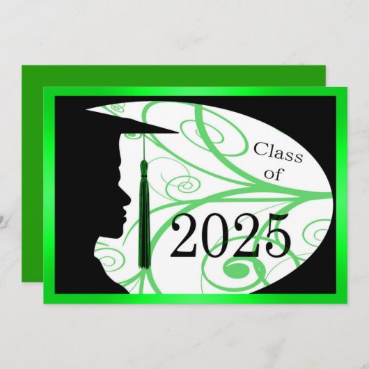 Groen & Zwarte Mannen Silhouet 2025 Afstudeerfeest Kaart (Voorkant / Achterkant)