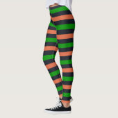Groen zwarte Sinaasappel Striped Halloween Legging (Links)