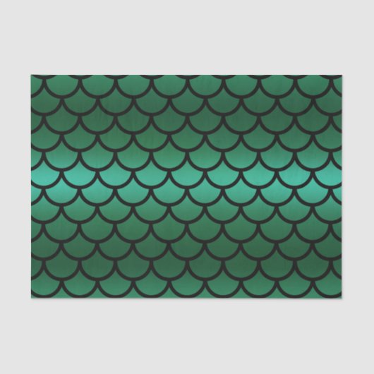 Groen & Zwarte Zeemeermin Schubben Fantasie Vis Tissuepapier (Voorkant)