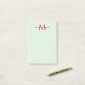 Groenachtig grijs & rood monogram modern minimalis post-it® notes (Op bureau)