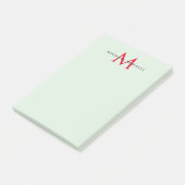 Groenachtig grijs & rood monogram modern minimalis post-it® notes (Schuin)