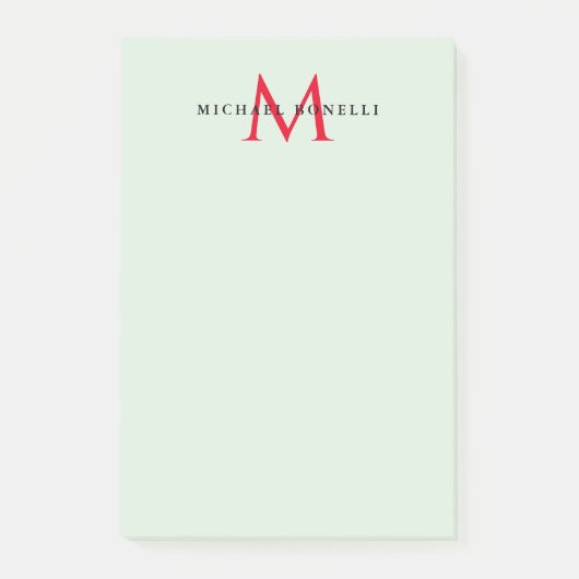 Groenachtig grijs & rood monogram modern minimalis post-it® notes (Voorkant)