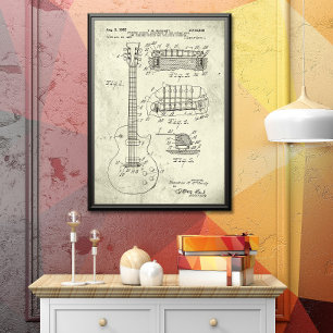Groenachtig Oud Gitaar Patent Poster