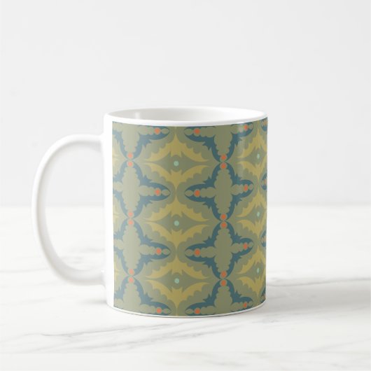 Groenachtig Retro Vintage Patroon Koffiemok (Links)