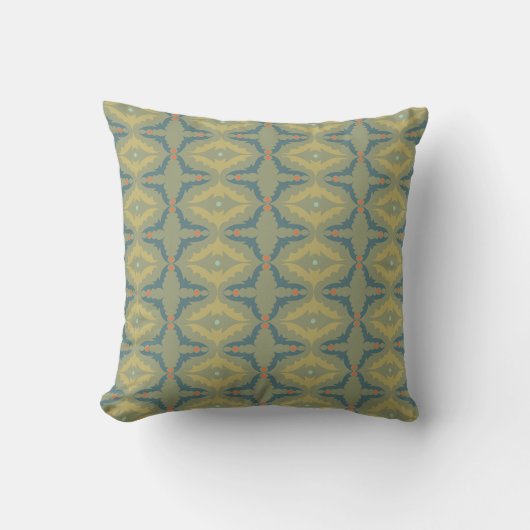 Groenachtig Retro Vintage Patroon Kussen (Voorkant)
