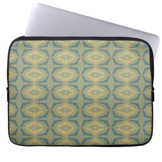 Groenachtig Retro Vintage Patroon Laptop Sleeve (Voorkant)
