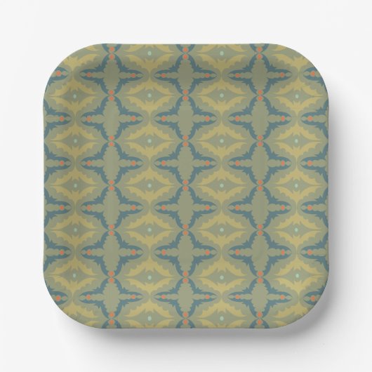 Groenachtig Retro Vintage Patroon Papieren Bordje (Voorkant)