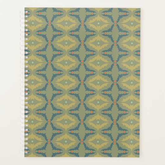 Groenachtig Retro Vintage Patroon Planner (Voorkant)