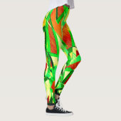Groenachtige strepen op rood, drizzled afbeelding leggings (Rechts)