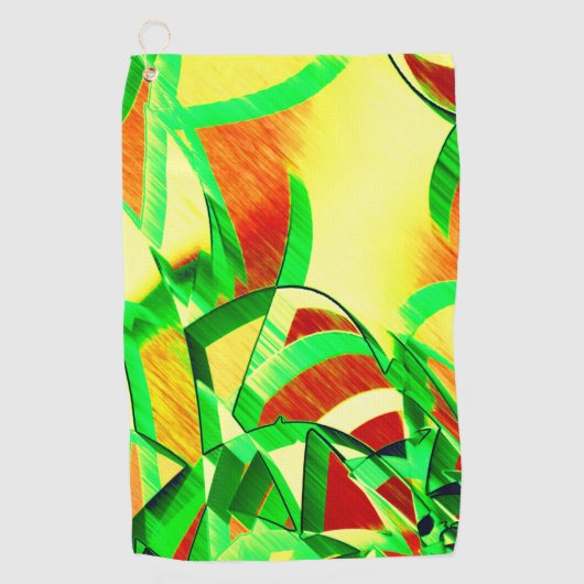 Groenachtige strepen over rood afbeelding met driz golfhanddoek (Voorkant)