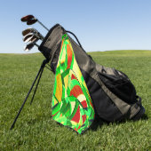 Groenachtige strepen over rood afbeelding met driz golfhanddoek (Groen)