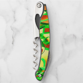 Groenachtige strepen over rood afbeelding met driz kurkentrekker