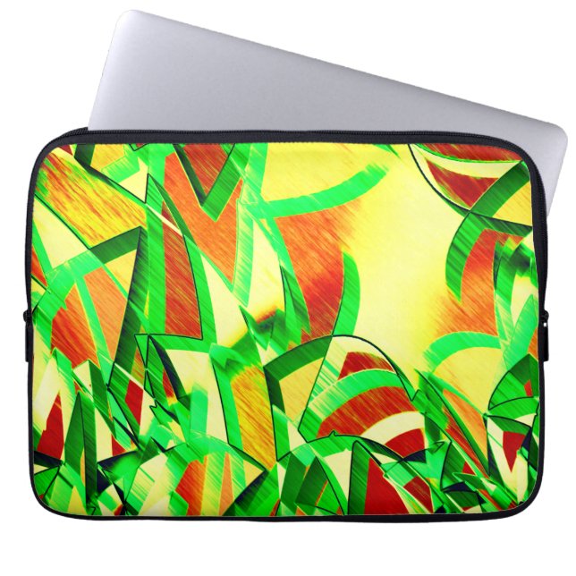 Groenachtige strepen over rood afbeelding met driz laptop sleeve (Voorkant)