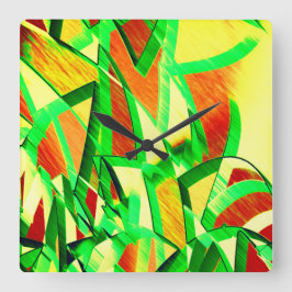 Groenachtige strepen over rood afbeelding met driz vierkante klok