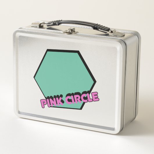 groenachtige zeshoek met roze cirkeltekst (Voorkant)