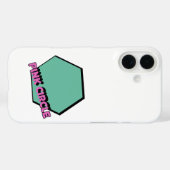 groenachtige zeshoek met roze cirkeltekst Case-Mate iPhone case (Achterkant (horizontaal))