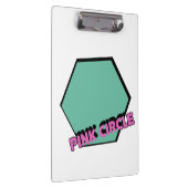  groenachtige zeshoek met roze cirkeltekst klembord (Rechts)