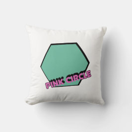groenachtige zeshoek met roze cirkeltekst kussen