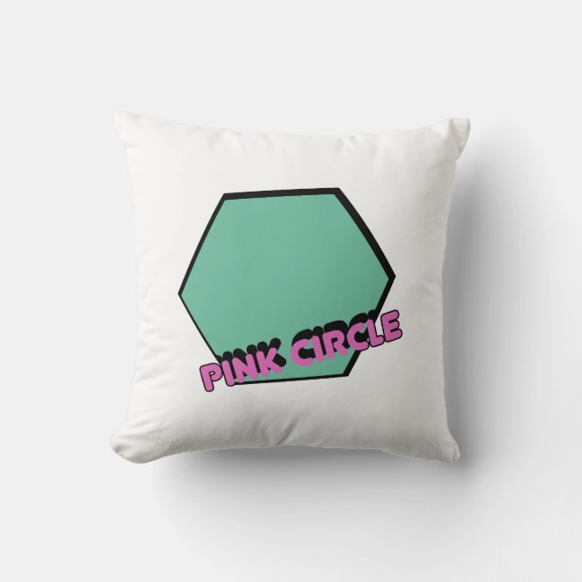  groenachtige zeshoek met roze cirkeltekst kussen (Voorkant)