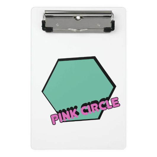 groenachtige zeshoek met roze cirkeltekst mini klembord (Voorkant)