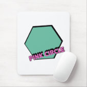 groenachtige zeshoek met roze cirkeltekst muismat (Met muis)