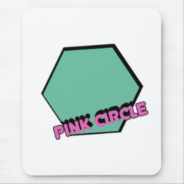 groenachtige zeshoek met roze cirkeltekst muismat