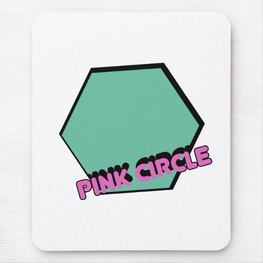 groenachtige zeshoek met roze cirkeltekst muismat (Voorkant)