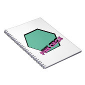  groenachtige zeshoek met roze cirkeltekst notitieboek (Rechterzijde)