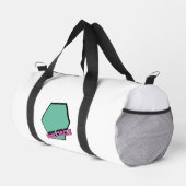 groenachtige zeshoek met roze cirkeltekst plunjezak (Rechterhoek)