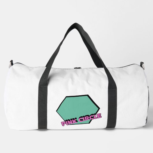  groenachtige zeshoek met roze cirkeltekst plunjezak (Voorkant)