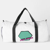  groenachtige zeshoek met roze cirkeltekst plunjezak (Achterkant)