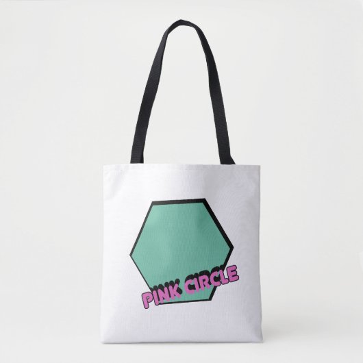  groenachtige zeshoek met roze cirkeltekst tote bag (Voorkant)