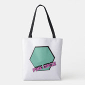  groenachtige zeshoek met roze cirkeltekst tote bag (Achterkant)