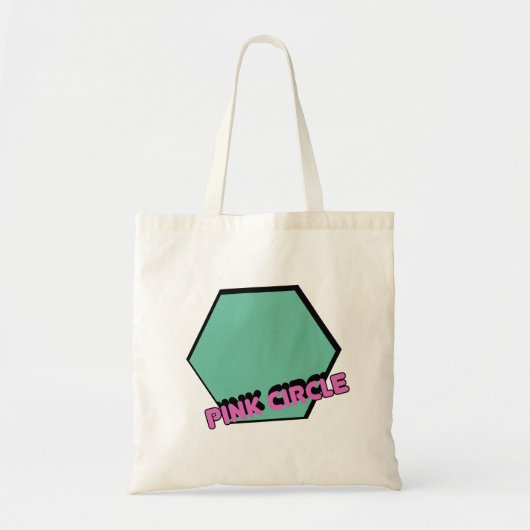  groenachtige zeshoek met roze cirkeltekst tote bag (Voorkant)