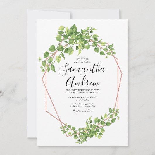 Groenblad Rose Goud Elegant Waterverf Boho Blad Kaart (Voorkant)