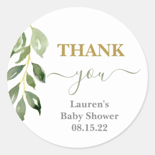 Groenbladig Baby shower Classic Ronde Sticker (Voorkant)