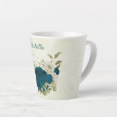 groenblauw beige bloemmotief latte mok (Rechterhoek)