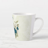 groenblauw beige bloemmotief latte mok (Rechts)