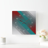 groenblauw bordeauxrood grijs gestreept vierkante klok (Huis)