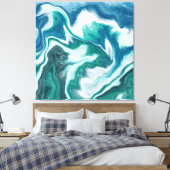 Groenblauw en blauw Turkoois Water Oceaan Marmer Canvas Afdruk (Insitu (Slaapkamer))
