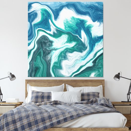 Groenblauw en blauw Turkoois Water Oceaan Marmer Canvas Afdruk (Insitu (Slaapkamer))