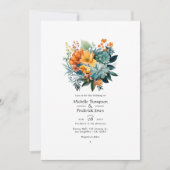 Groenblauw en gouden bloemen bruiloft kaart (Voorkant)