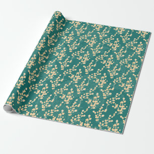 Groenblauw en gouden eucalyptuspatroon cadeaupapier