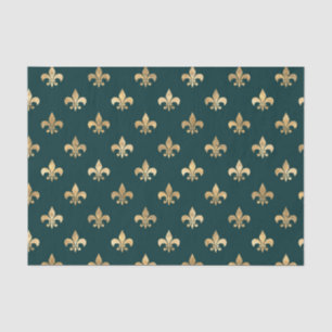 Groenblauw en gouden Fleur-de-lis Tissuepapier