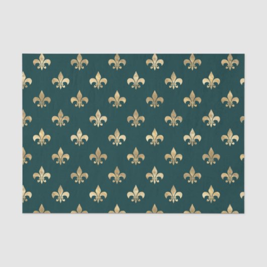 Groenblauw en gouden Fleur-de-lis Tissuepapier (Voorkant)
